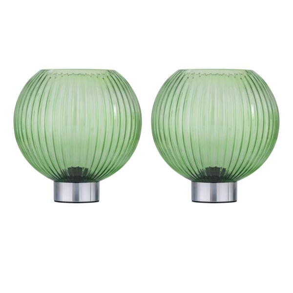 Set of 2 Betchley - Battery Operated Chrome Lamp with Green Glass