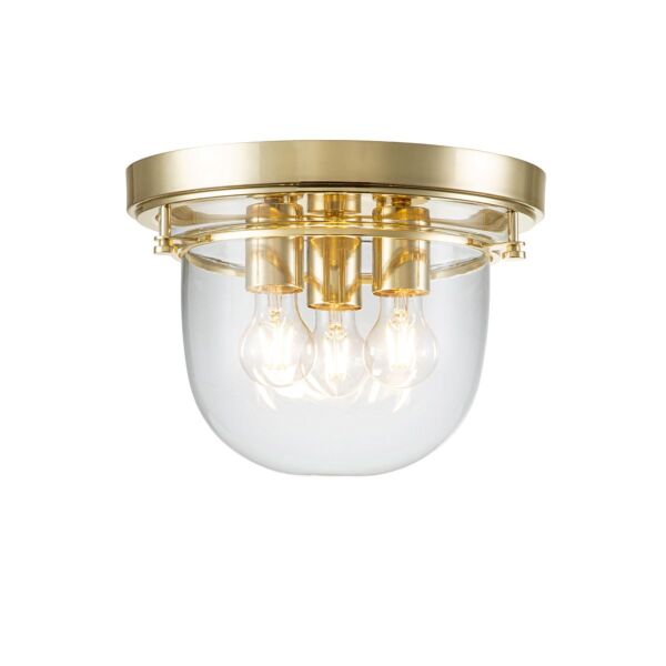 Quoizel Lighting - Whistling - QZ-WHISTLING-F-PB - Brass Clear Glass 3 Light IP44 Bathroom Ceiling Flush Light