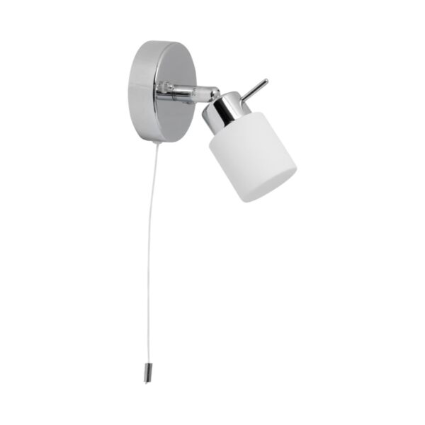 Iona - Chrome Opal Glass IP44 Pull Cord Bathroom Wall Spotlight