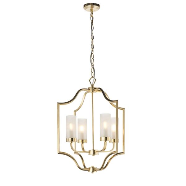 Endon Lighting - Edrea - 81914 - Satin Brass Frosted Glass 4 Light Ceiling Pendant Light