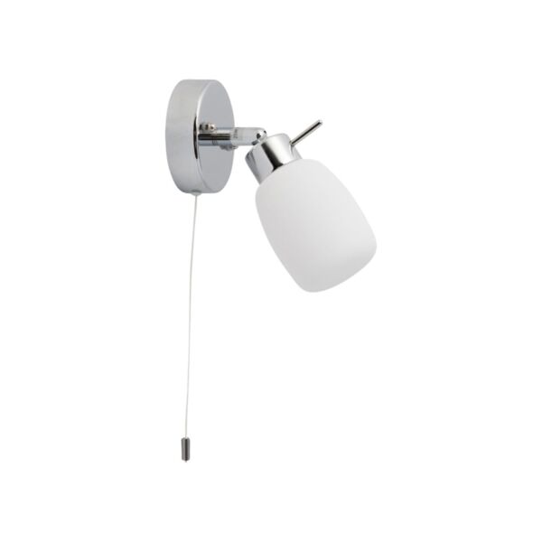 Brom - Chrome Opal Glass IP44 Pull Cord Bathroom Wall Spotlight