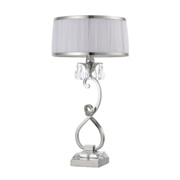 Interiors 1900 - Oksana - 63518 - Nickel Clear Crystal Glass White Pleated Table Lamp With Shade