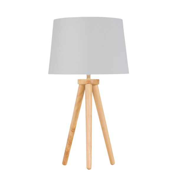 Voyage - Light Oak Table Lamp Bedside Light with White & Silver Shade