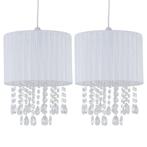 Set of 2 Voile - 25cm Jewelled White Ribbon Pendant Shades