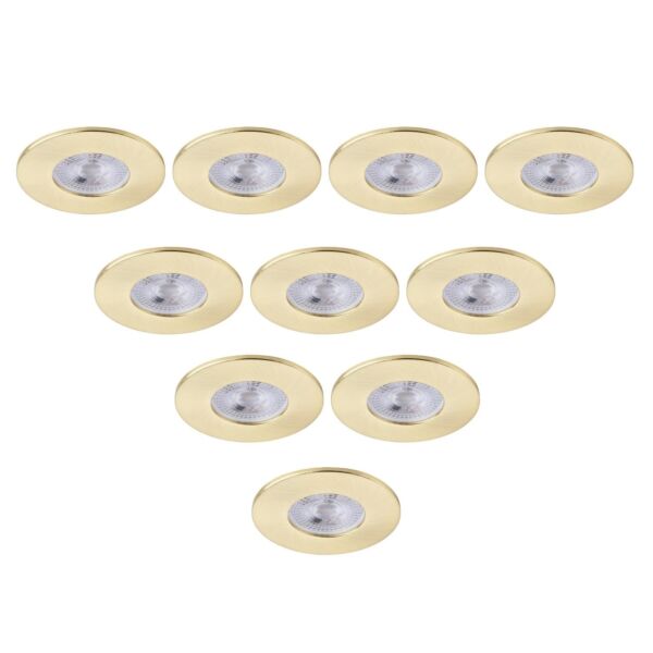 Saxby Lighting - Set of 10 Saxby ShieldONE 65 - 113279 & 113321 - Satin Brass Fixed Recessed Fire Rated Ceiling Downlights