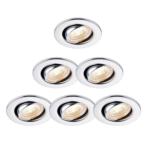Set of 6 Chrome Fire Rated 6W LED 3000K Tilt Recessed Downlights