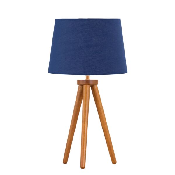 Voyage - Dark Oak Table Lamp or Bedside Light with Navy Blue Shade