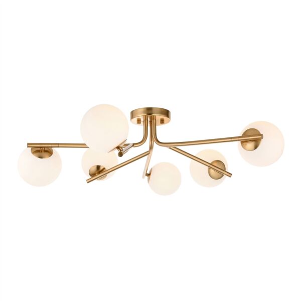 Endon Lighting - Aaron - 118651 - Aged Brass Opal Glass 6 Light Flush Ceiling Light