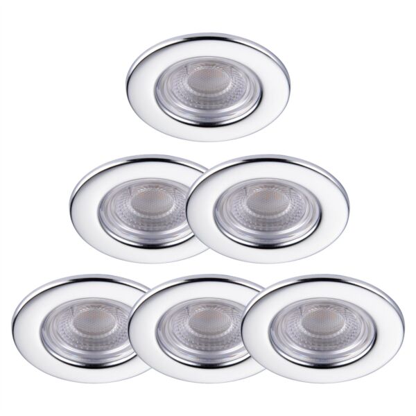 Set of 6 Polished Chrome Fire Rated 6W LED 4000K Recessed Downlights