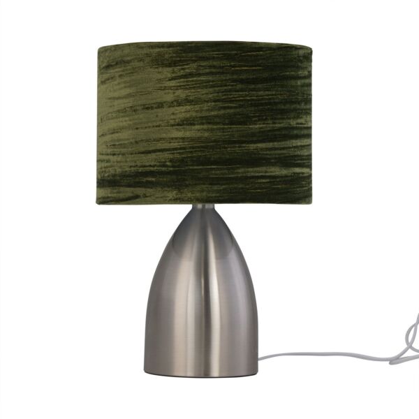 Valentina - Brushed Chrome Touch Lamp with Dark Green Crushed Velvet Shade