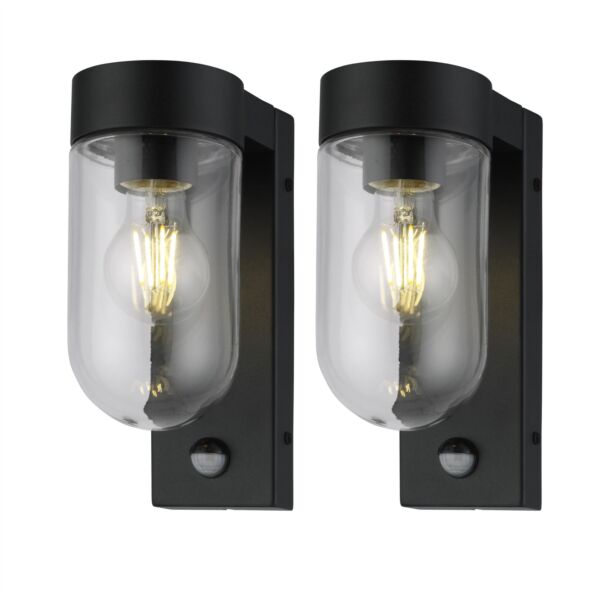 Set of 2 Parnie - Black Motion Sensor Outdoor Wall Lights