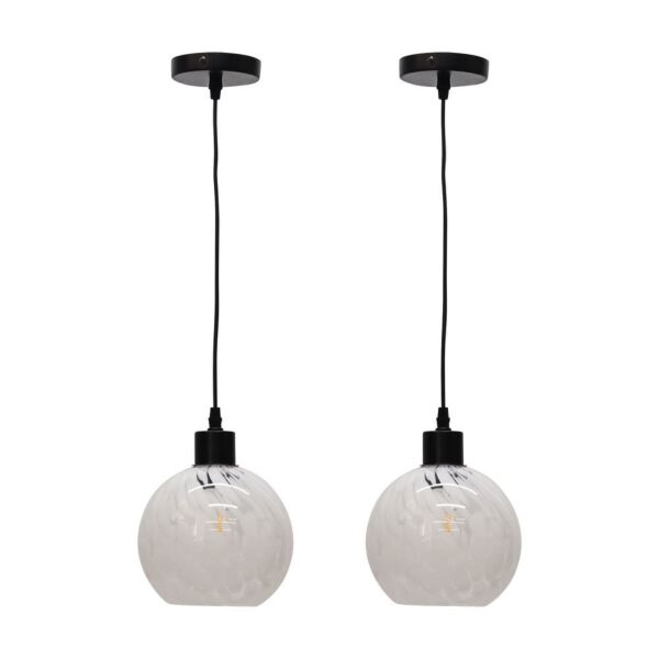Set of 2 Confetti - Glass Globe with Black Pendant Fittings