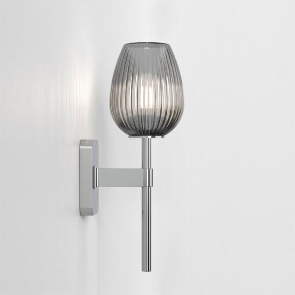 Astro Lighting - Tacoma Single 1429001 & 5036008 - IP44 Polished Chrome Wall Light with Smoked Ribbed Tulip Glass Shade