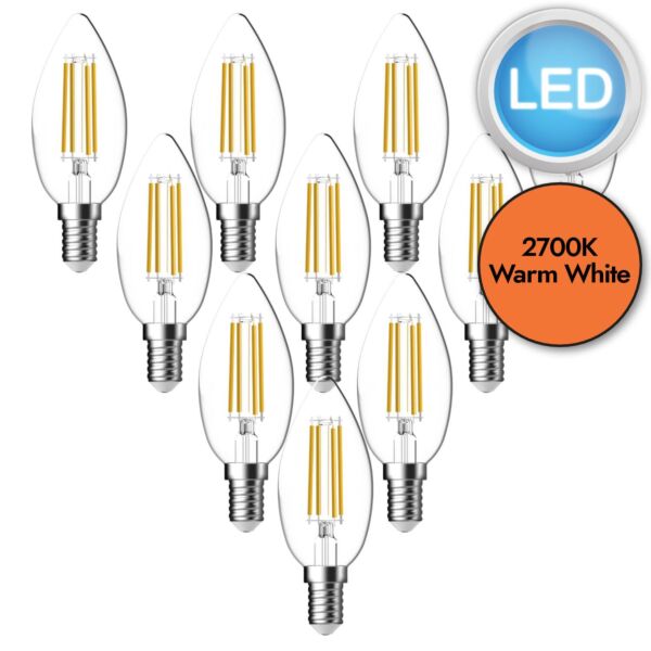 10 x 4.2W LED E14 Candle Filament Dimmable Light Bulbs - Warm White