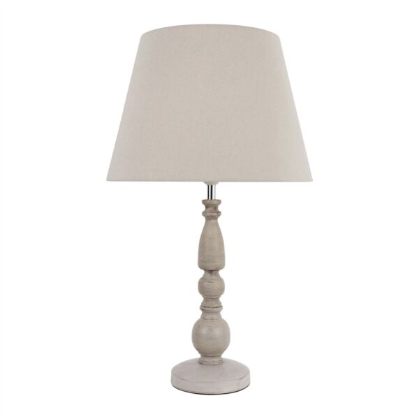 Grey Wash Wood Effect 59cm Table Lamp with And Grey Cotton Shade