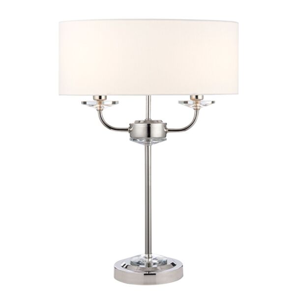 Endon Lighting - Nixon - 60804 - Nickel Vintage White 2 Light Table Lamp With Shade