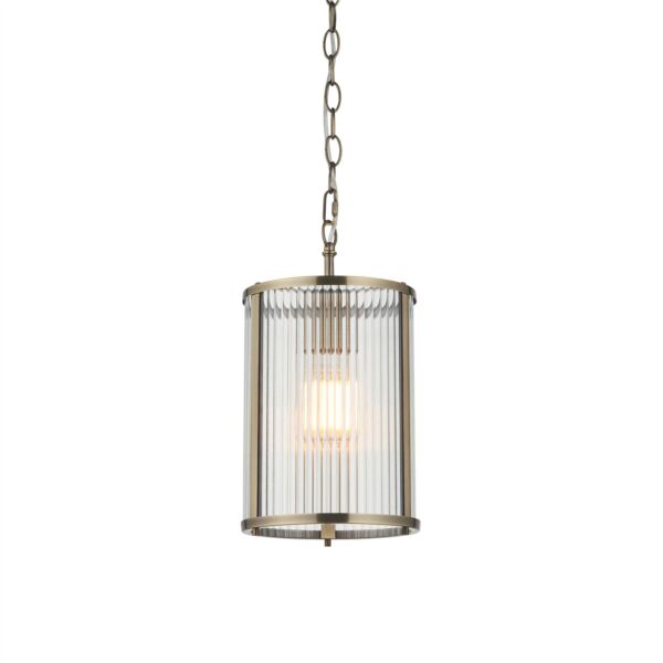Endon Lighting - Ridgeton - 118595 - Antique Brass Clear Ribbed Glass Ceiling Pendant Light