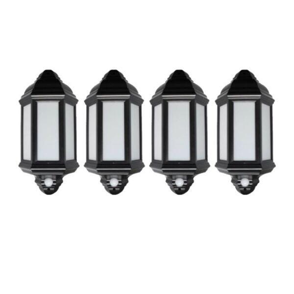 Set of 4 Park - Black LED Half Lanterns with PIR Motion Sensor
