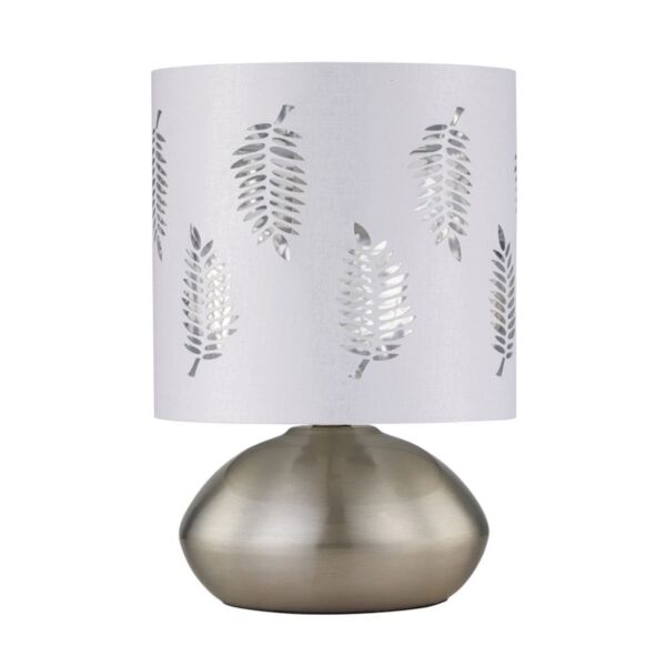 Jenson - Brushed Chrome Touch Table Lamp with White Fern Shade
