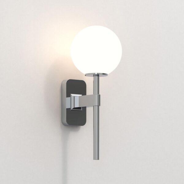 Astro Lighting - Tacoma Single 1429001 & 5036001 - IP44 Polished Chrome Wall Light with White Glass Shade