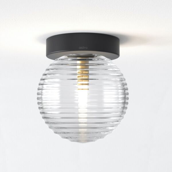 Astro Lighting - Tacoma - 5036003 & 1429027 - Black Clear Ribbed Glass IP44 Bathroom Ceiling Flush Light