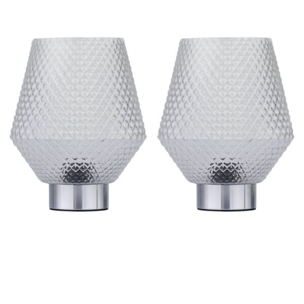 Set of 2 Porter - Battery Operated Chrome Lamps Clear Textured Glass
