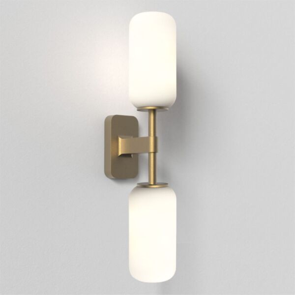 Astro Lighting - Tacoma Twin 1429008 & 5036009 - IP44 Antique Brass Wall Light with Opal Reed Glass Shades