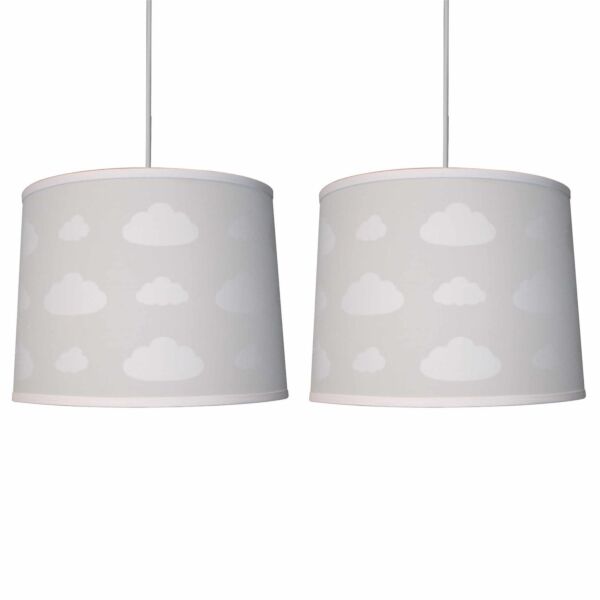 Set of 2 Clouds - Light Grey Easy Fit Fabric Pendant Shade