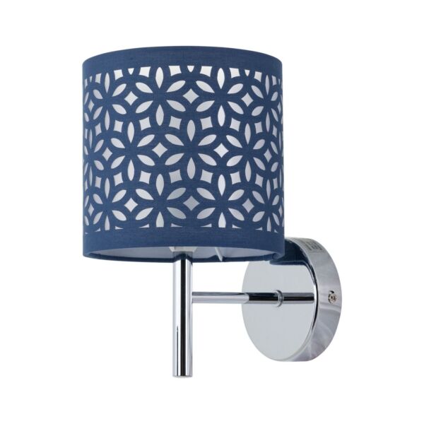 Brea - Chrome Wall Light with Navy Blue Cut Out Shade