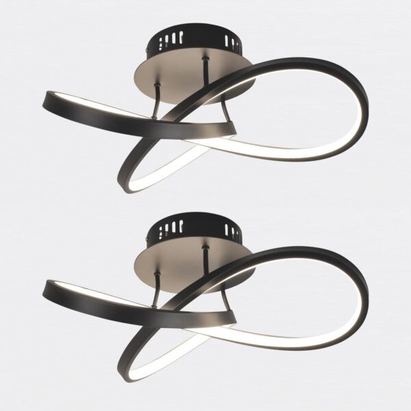 Set of 2 Matt Black LED Loop Ceiling Lights