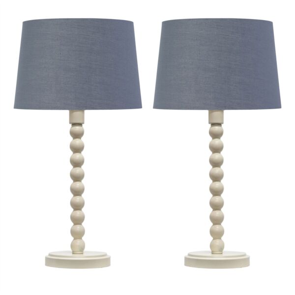 Set of 2 Bobbin - Ivory Lamps with Dark Grey & Gold Shades