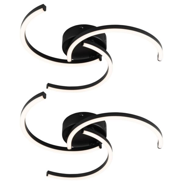Set of 2 Curve - Black LED Flush Ceiling Lights