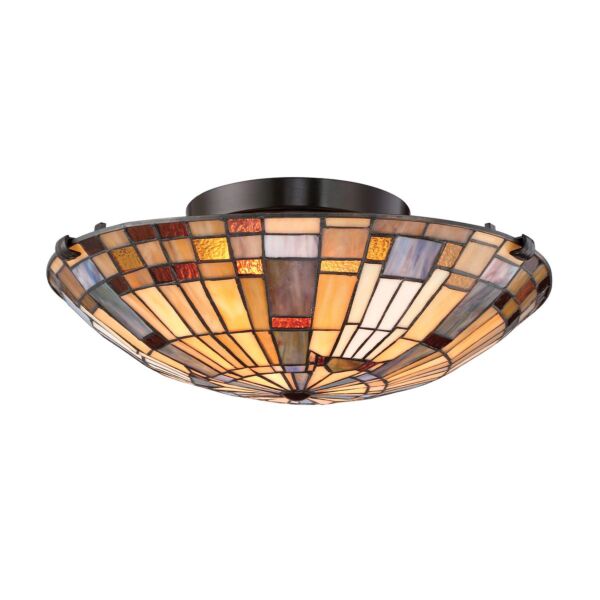 Quoizel Lighting - Inglenook - QZ-INGLENOOK-F-SMALL - Valiant Bronze Tiffany Art Glass 2 Light Flush Ceiling Light