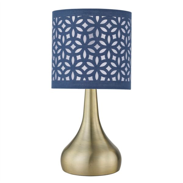 Romana - Antique Brass Touch Table Lamp with Navy Blue Laser Cut Shade