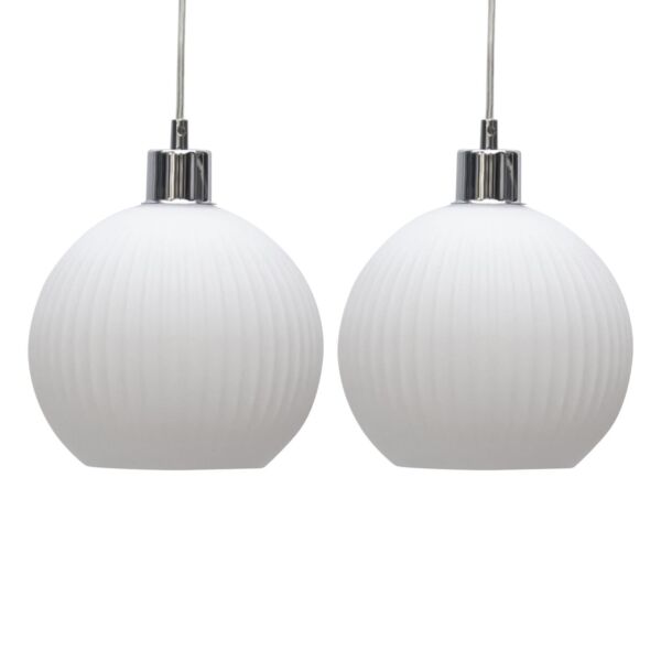 Set of 2 Betchley - White Ribbed Glass Globe Easy Fit Pendant Shades