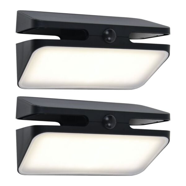 Set of 2 Aero - LED Black Opal IP54 Solar Outdoor Sensor Floodlights