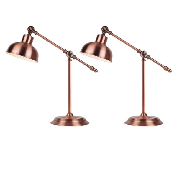 Set of 2 Antique Brushed Copper Lever Arm Table Lamps