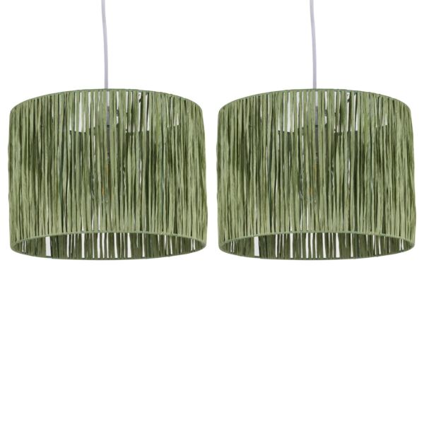 Set of 2 Raffia - Green 28cm Straw Pendant or Lamp Shades