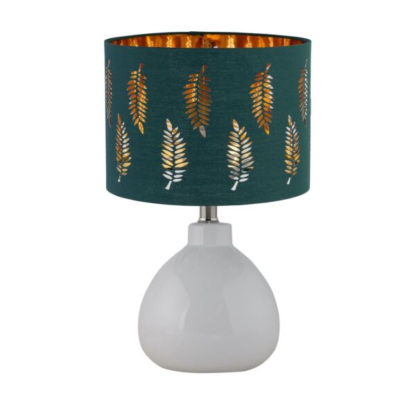 Tuscan - White Ceramic Lamp with Dark Green Fern Shade