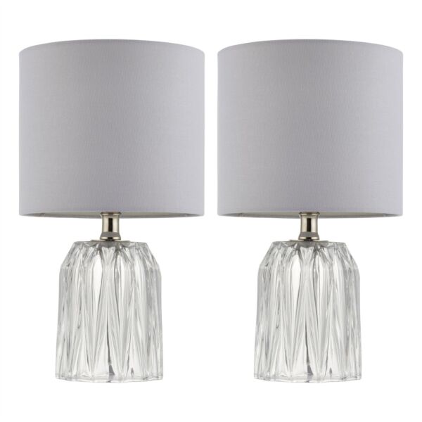 Set of 2 Glacier - 35cm Glass Table Lights with White Linen Shades