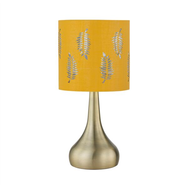 Romana - Antique Brass Touch Operated Table Lamp with Ochre Fern Shade