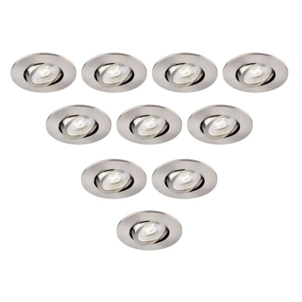 Saxby Lighting - Set of 10 Saxby ShieldONE 75 - 111579 & 113320 - Satin Nickel Tilt Recessed Fire Rated Ceiling Downlights