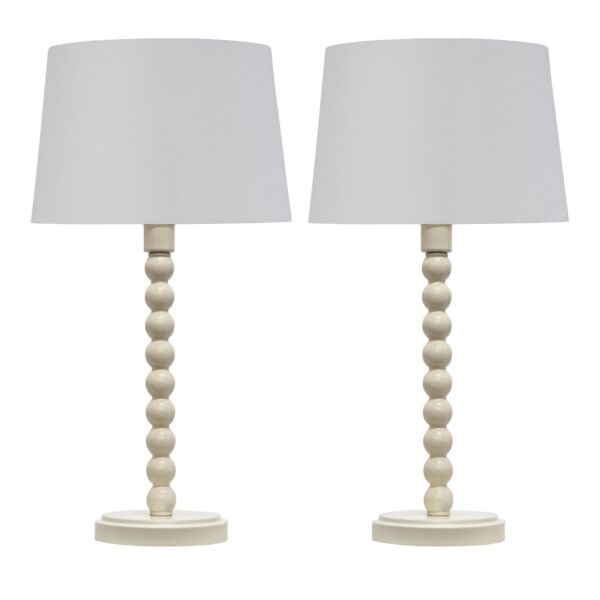 Set of 2 Bobbin - Ivory Lamps with White & Chrome Shades