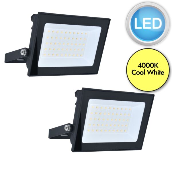 Set of 2 Halo - Black Clear Glass IP65 30388 Outdoor Floodlights