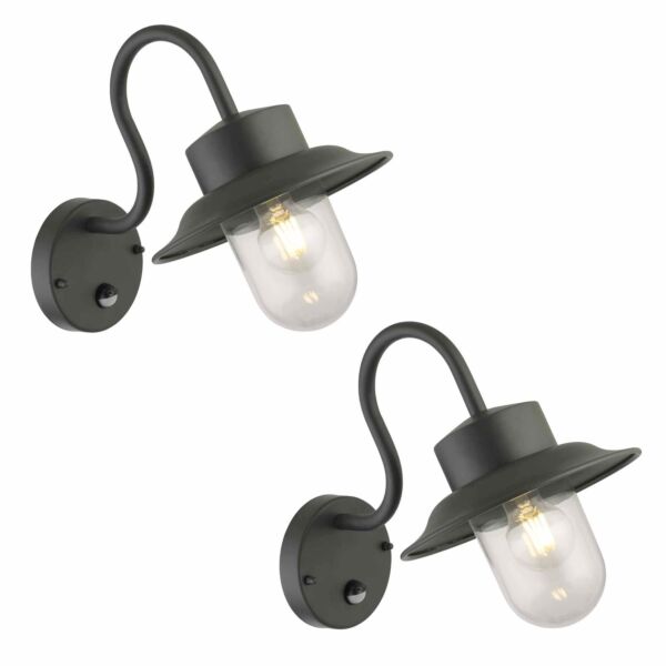 Set of 2 Montford - Black Motion Sensor Outdoor Wall Lights
