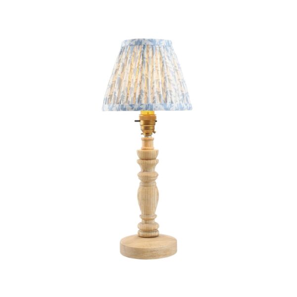 Endon Lighting - Bibury & Leaf 16cm - 115922 - Ash Wood Aged Brass Blue Table Lamp With Shade