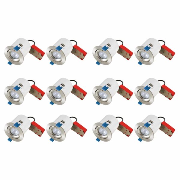 Set of 12 Fire Rated Downlights - Satin Chrome Tilt Fire Rated Recessed Downlights