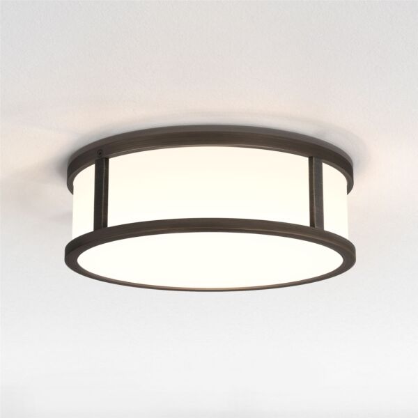Astro Lighting - Mashiko Round 230 - 1121097 - Bronze & White Glass IP44 Bathroom Ceiling Flush Light