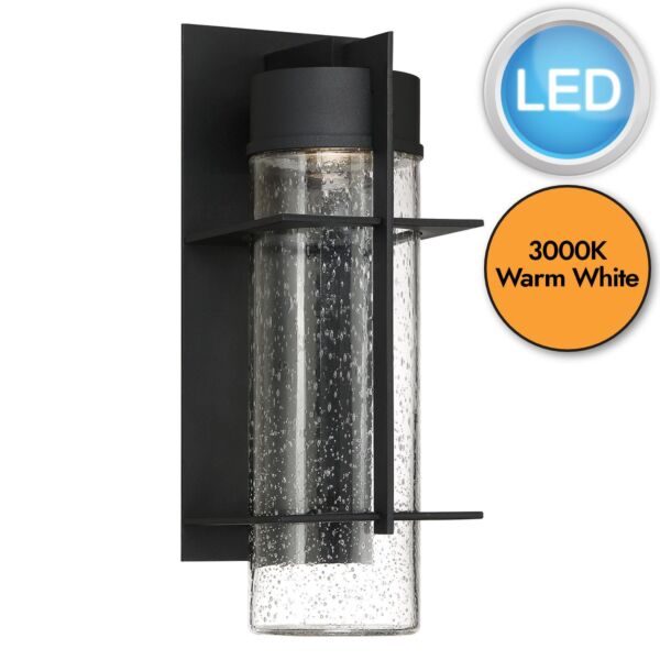 Quintiesse - Eames - QN-EAMES-LED-L-EK - LED Black Clear Seeded Glass IP44 Outdoor Wall Light