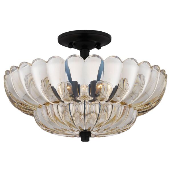 Quoizel Lighting - Whitecap - QZ-WHITECAP-SF-M - Brown Patina Clear Amber Glass 4 Light Flush Ceiling Light